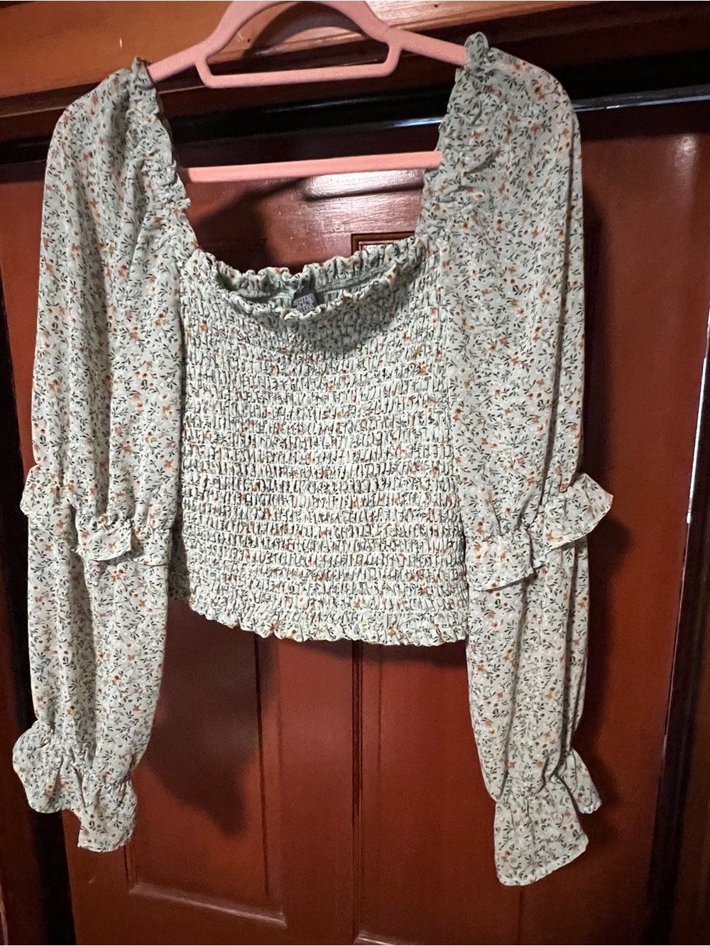wild fable Smocked Floral Crop Top in Cream and Green